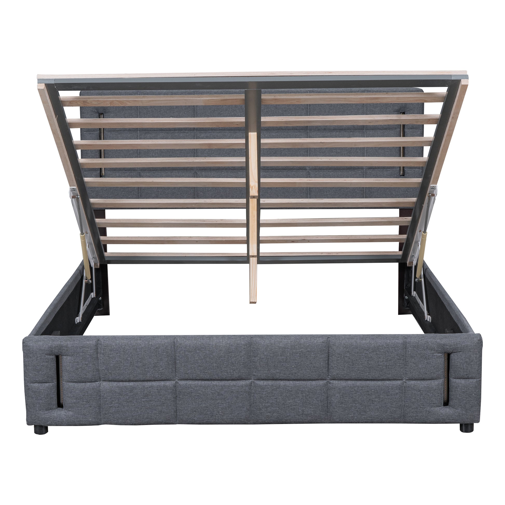 Full Size Upholstered Bed With Hydraulic Storage System And Led Light, Gray Full Gray Linen