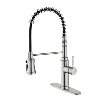 Pull Down Single Handle Spring Kitchen Faucet Brushed Nickel Stainless Steel