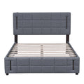 Queen Size Upholstered Bed With Hydraulic Storage System And Led Light, Gray Queen Gray Linen