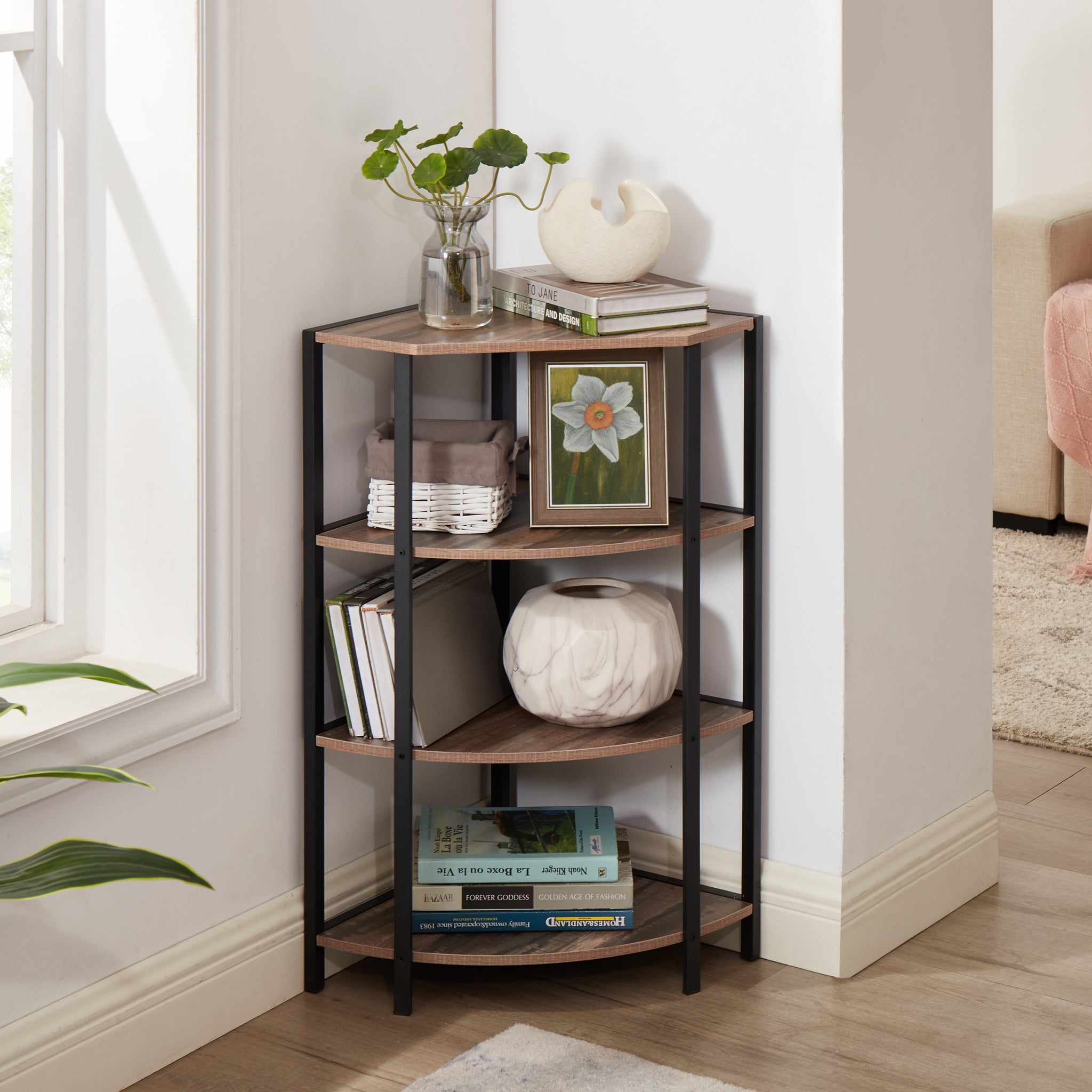 4 Tier Corner Open Shelf,Bookcase Freestanding