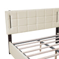 Queen Size Upholstered Bed With Hydraulic Storage System And Led Light, Beige Queen Beige Linen