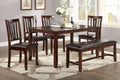 Dining Room Furniture Espresso Color 6Pc Set Dining Table 4X Side Chairs And A Bench Solid Wood Rubberwood And Veneers Espresso Wood Dining Room Solid Wood Rubberwood Rectangular Dining Table With Chair And Bench Wood Wood Espresso Seats 6 60 Inches