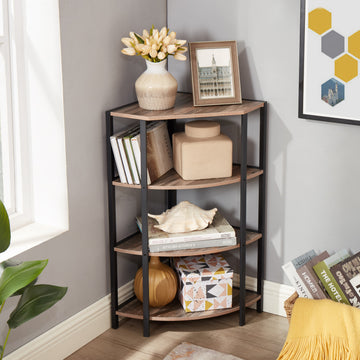 4 Tier Corner Open Shelf,Bookcase Freestanding