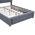 Queen Size Upholstered Bed With Hydraulic Storage System And Led Light, Gray Queen Gray Linen