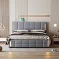 Full Size Upholstered Bed With Hydraulic Storage System And Led Light, Gray Full Gray Linen