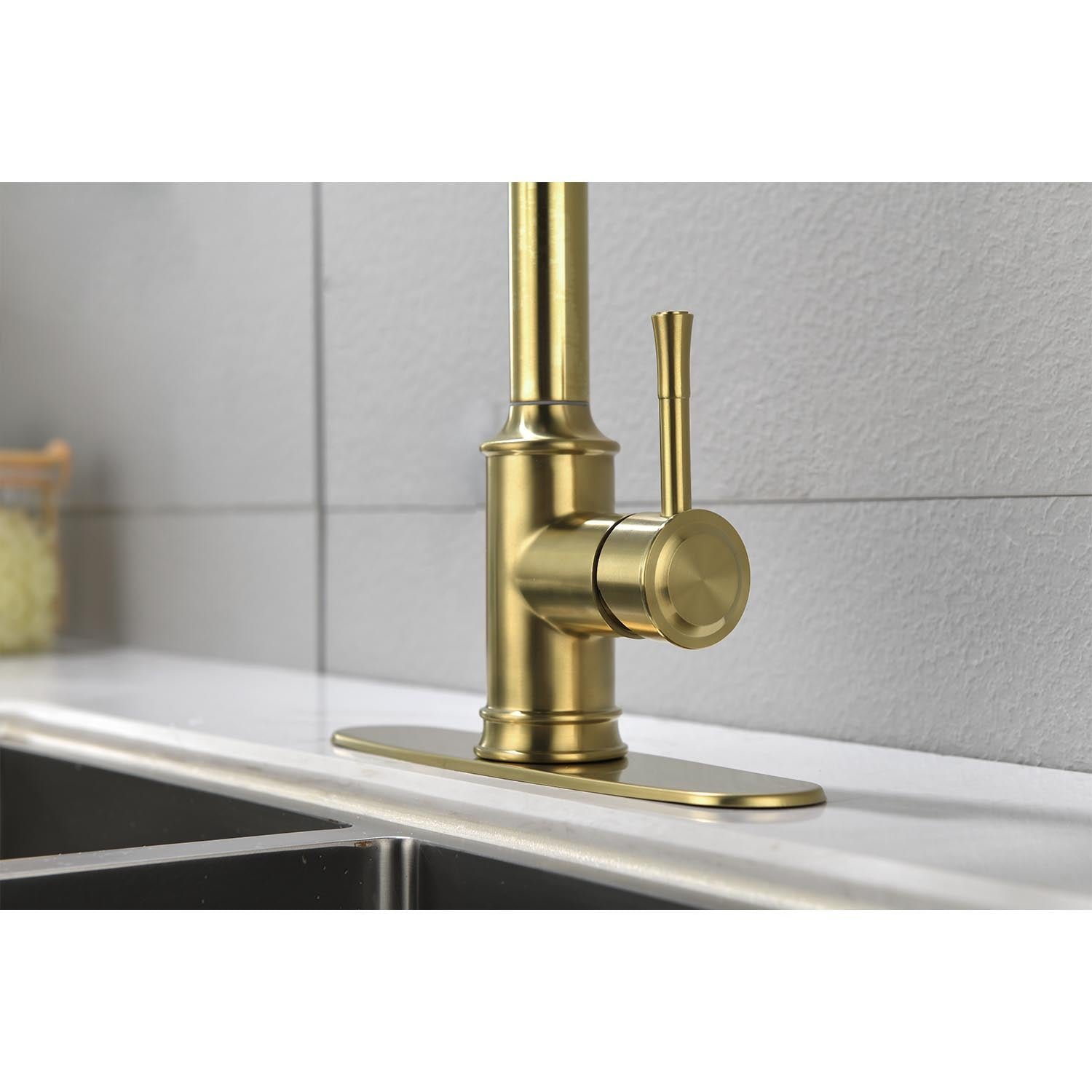 Single Handle High Arc Pull Out Kitchen Faucet,Single Level Stainless Steel Kitchen Sink Faucets With Pull Down Sprayer Brushed Gold Stainless Steel