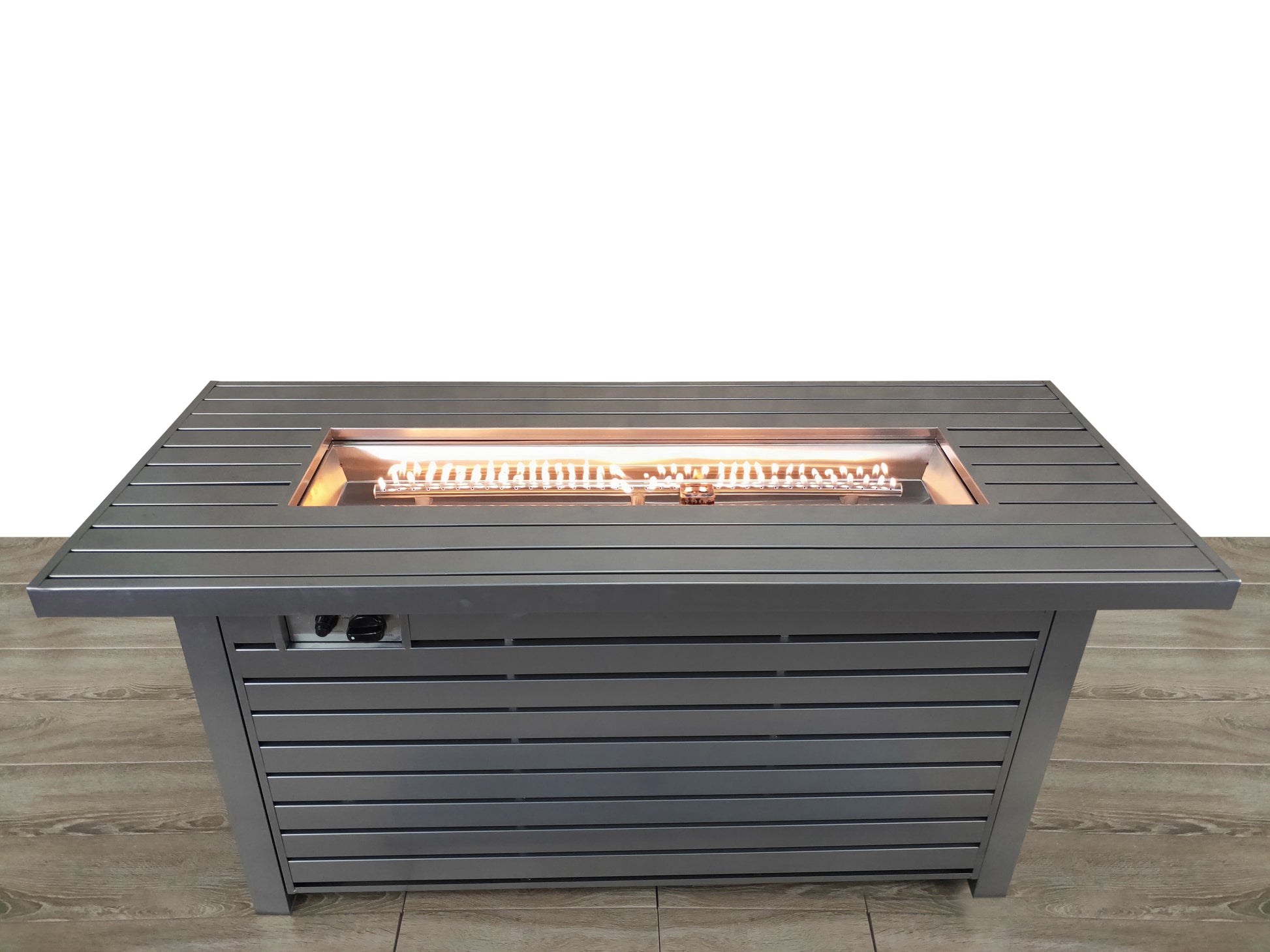 24" H X 54" W Steel Outdoor Fire Pit Table With Lid Gray Garden & Outdoor Modern Stone Stainless Steel