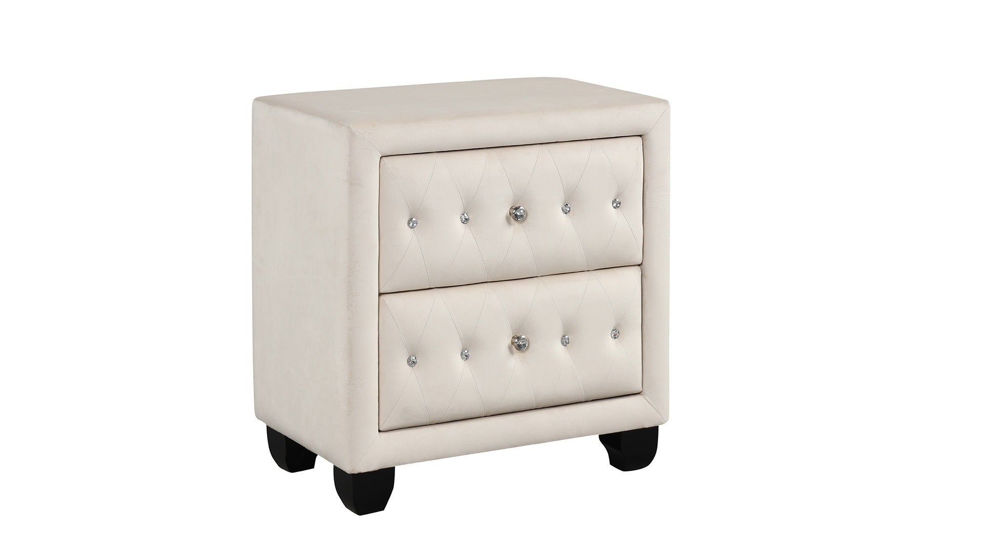 Sophia Modern Style Crystal Tufted 2 Drawer Nightstand Upholstered With Velvet Fabric Made With Wood In Cream Cream 2 Drawers Bedside Cabinet Bedroom Contemporary,Modern Acacia Drawers Upholstered Wood