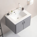 24' Metal Wall Mounted Bathroom Vanity With White Sink,Two Metal Soft Close Cabinet Doors, Metal,Excluding Faucets,Grey Grey Aluminium