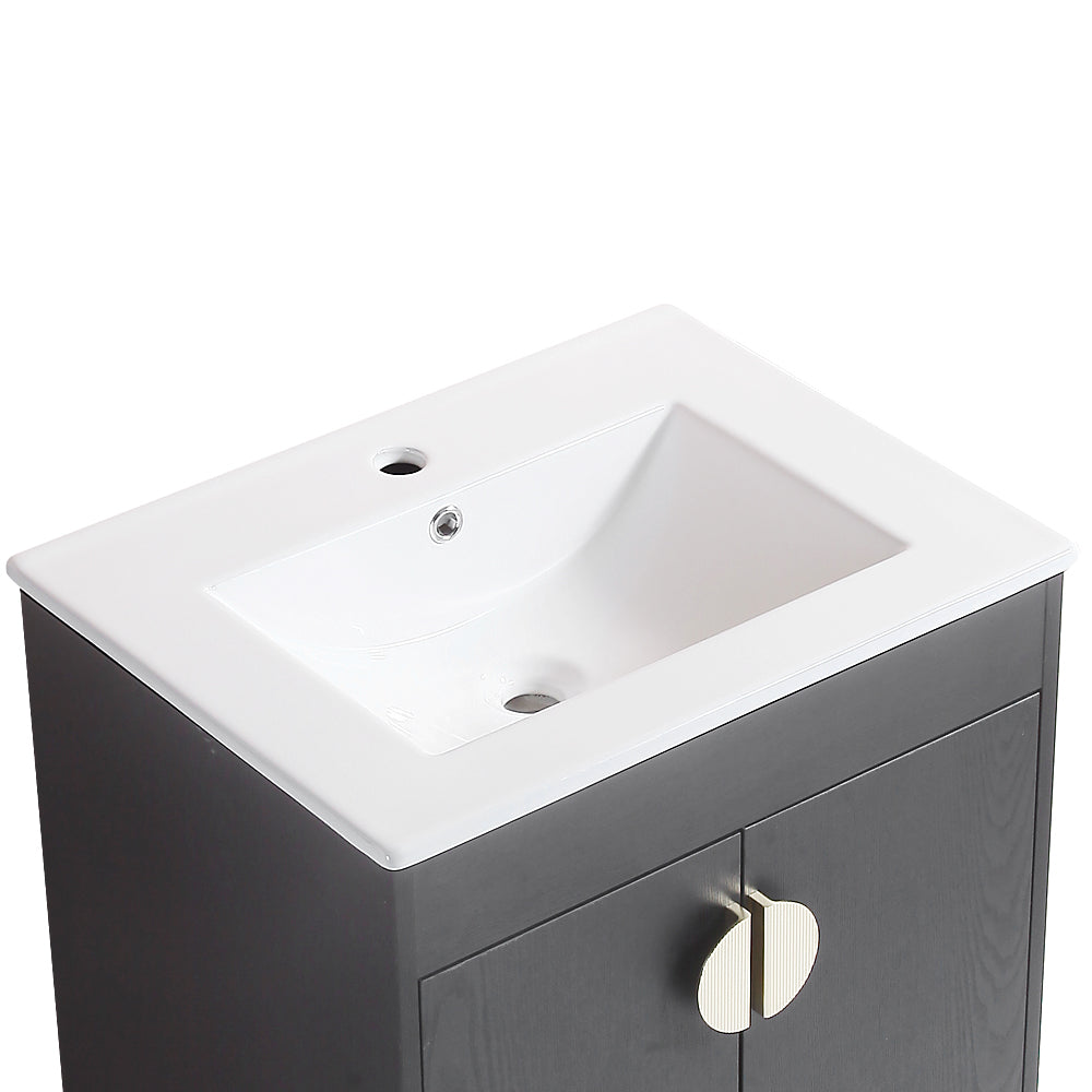 24" Bathroom Vanity,with White Ceramic Basin,Two black-solid wood