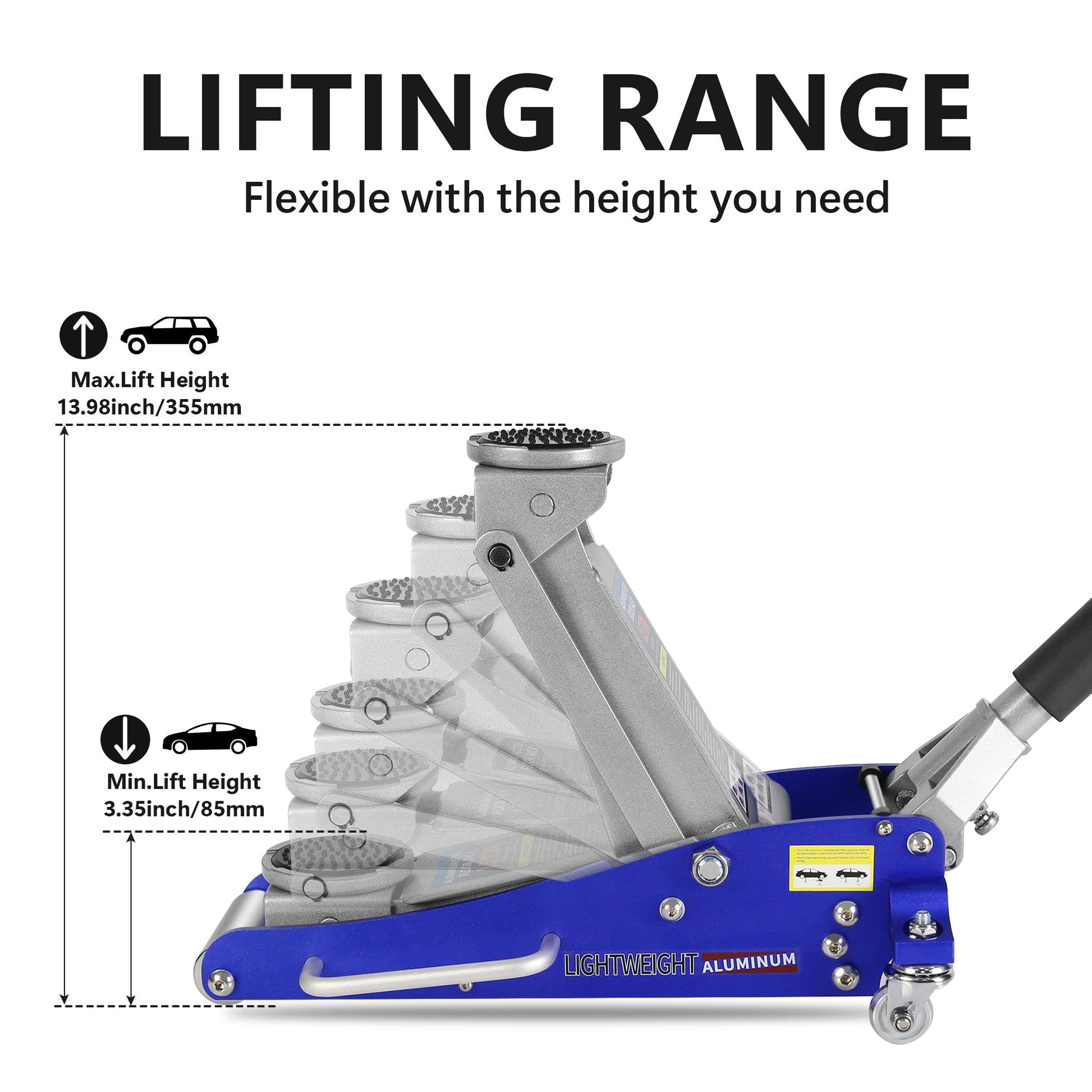 Hydraulic Low Profile Aluminum And Steel Racing Floor Jack With Dual Piston Quick Lift Pump, 1.5 Ton 3,000 Lb Capacity, Blue Blue Aluminum