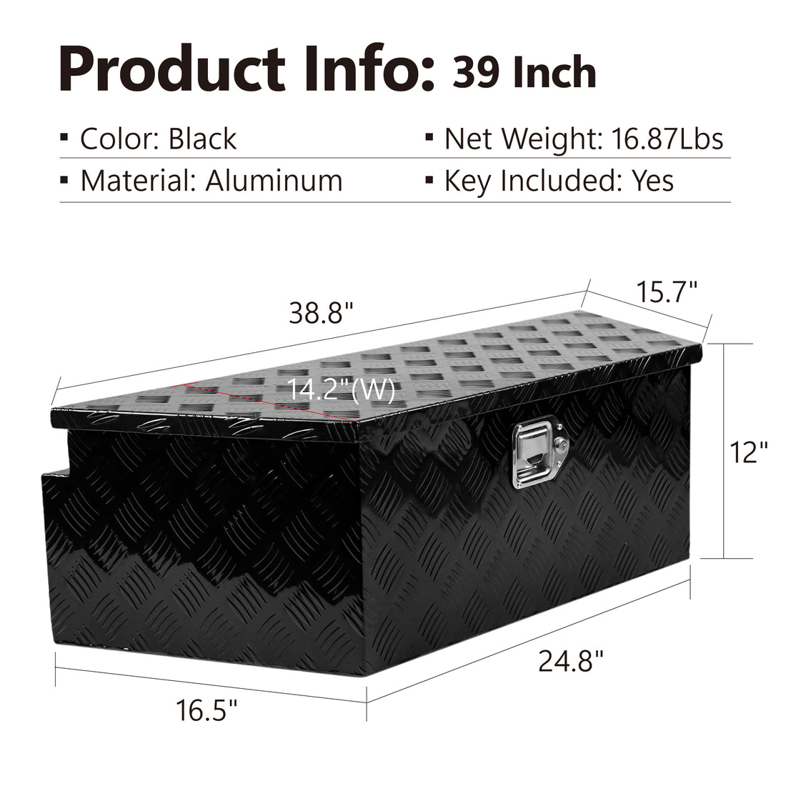 39 Inch Aluminum Utility Trailer Tongue Tool Box 5 Bar Tread Trailer Tongue Box Waterproof Under Truck Storage For Pick Up Truck Bed, Rv Trailer, Atv With Lock & Ke 38.8"X16.5"X12" Black Aluminium