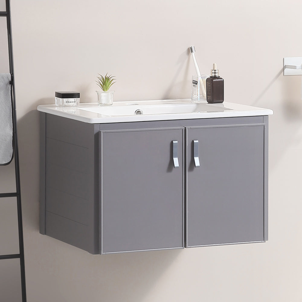 24' Metal Wall Mounted Bathroom Vanity with White grey-aluminium