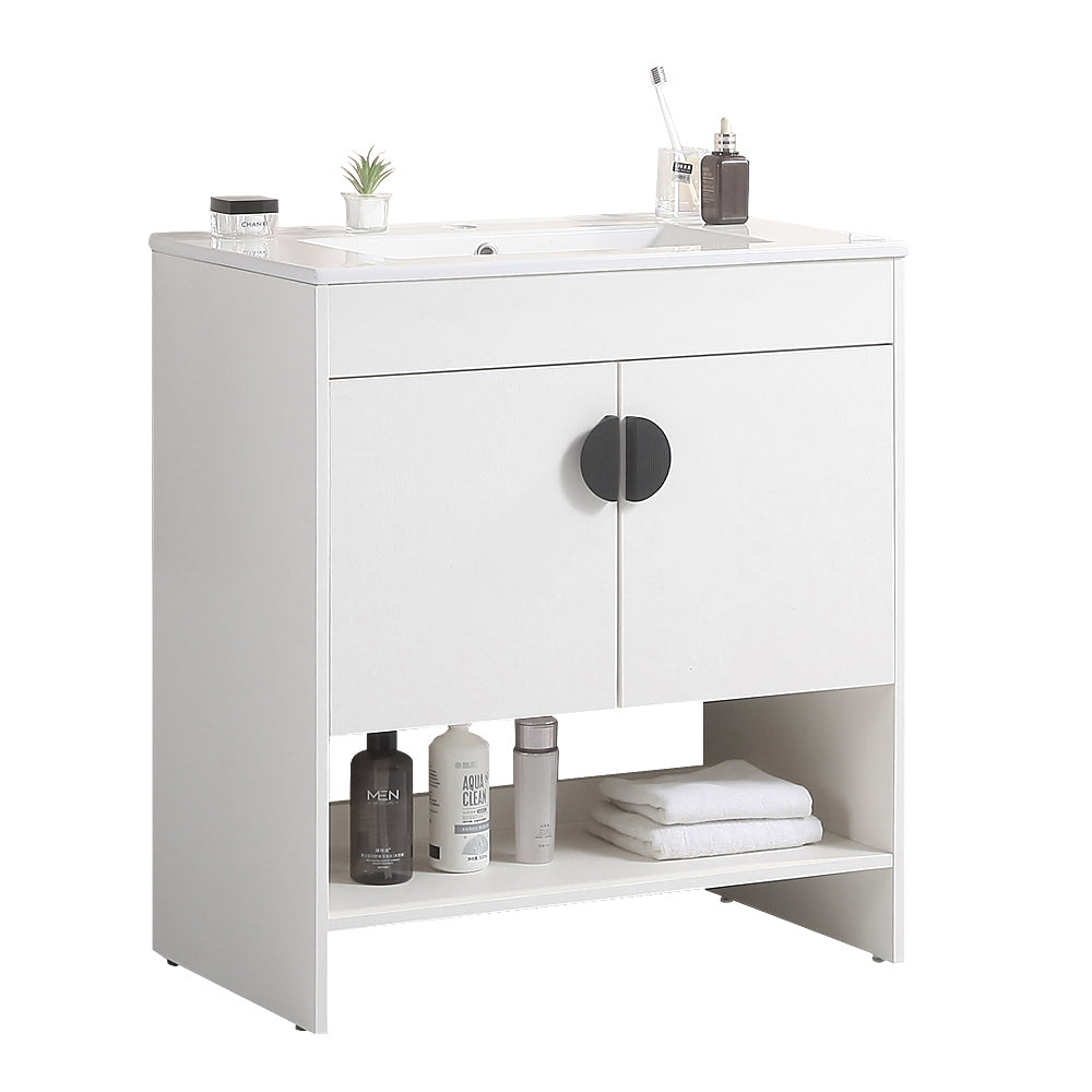30" Bathroom Vanity,with White Ceramic Basin,Two white-solid wood