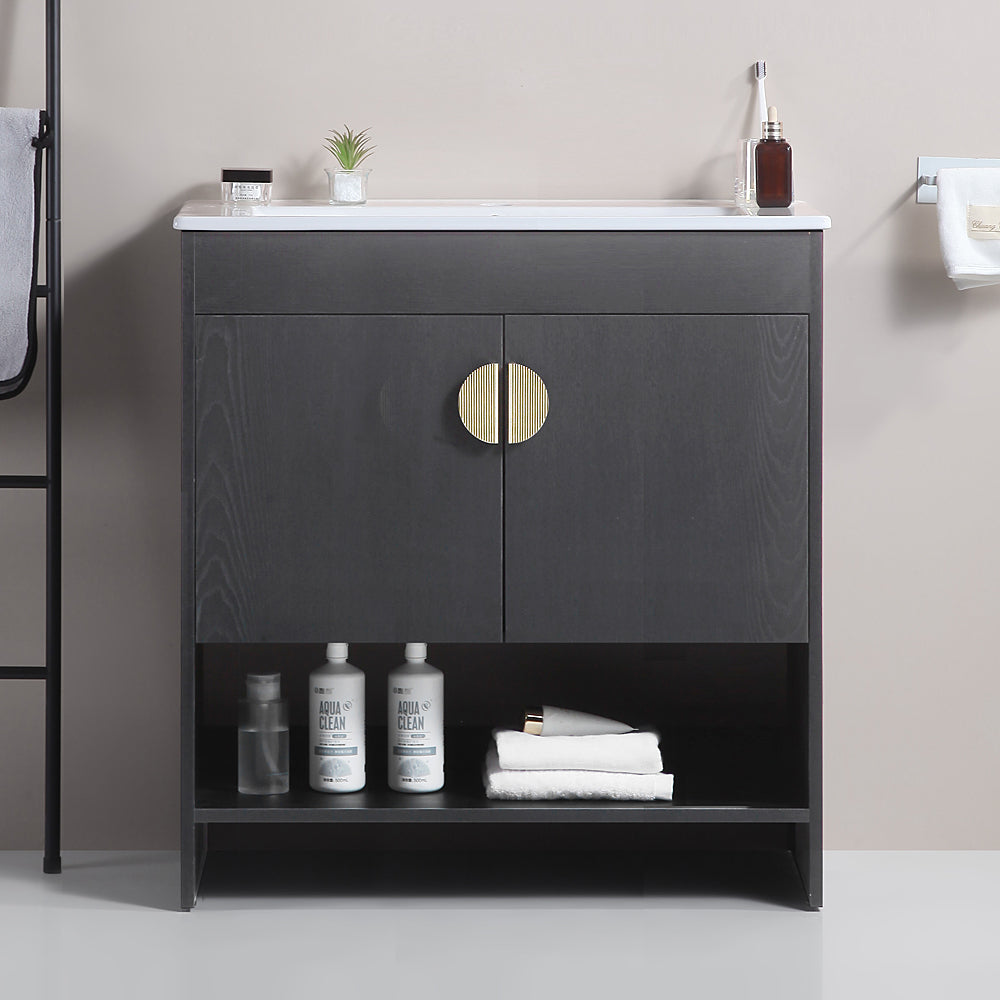 30" Bathroom Vanity,with White Ceramic Basin,Two black-solid wood