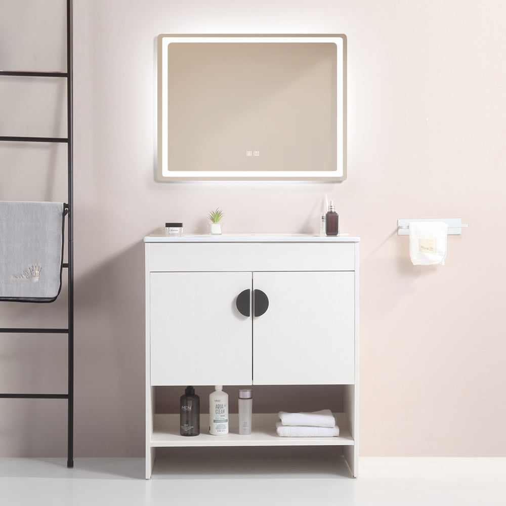 24" Bathroom Vanity,with White Ceramic Basin,Two white-solid wood