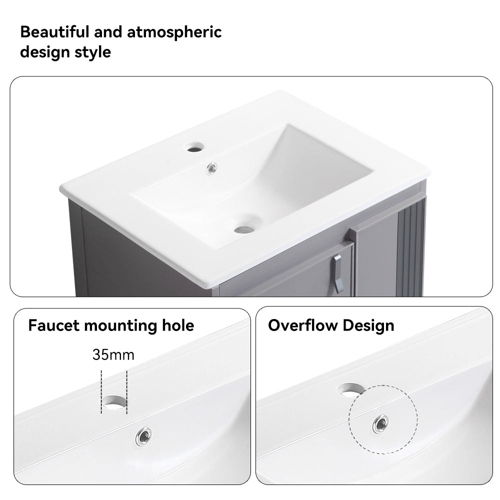 24' Stylish Aluminum Wall Mounted Bathroom Vanity With White Sink,Asymmetric Chic Soft Close Cabinet Doors, Aluminium,Excluding Faucets,Grey Grey Aluminium