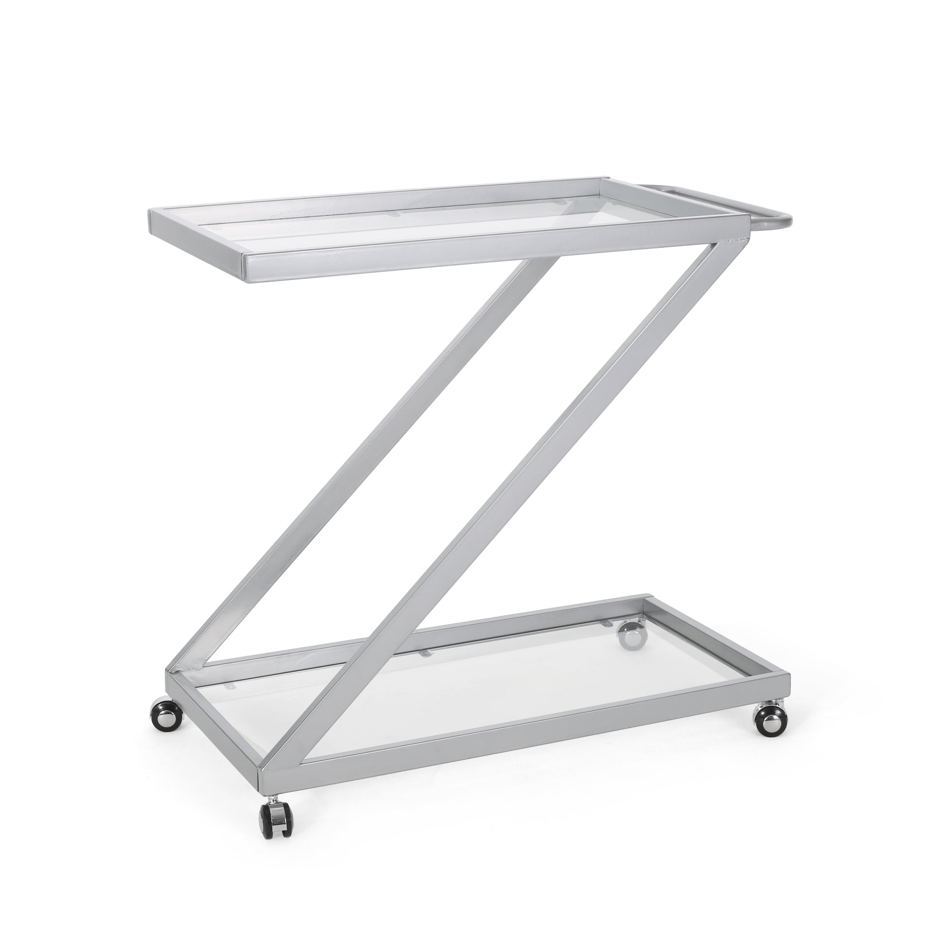 Bar Cart - Silver Glass Metal