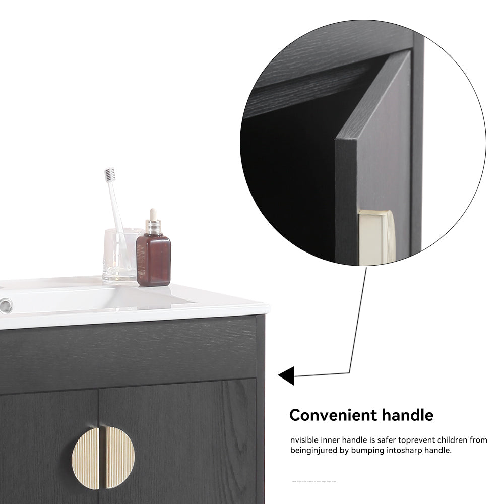 24" Bathroom Vanity,with White Ceramic Basin,Two black-solid wood