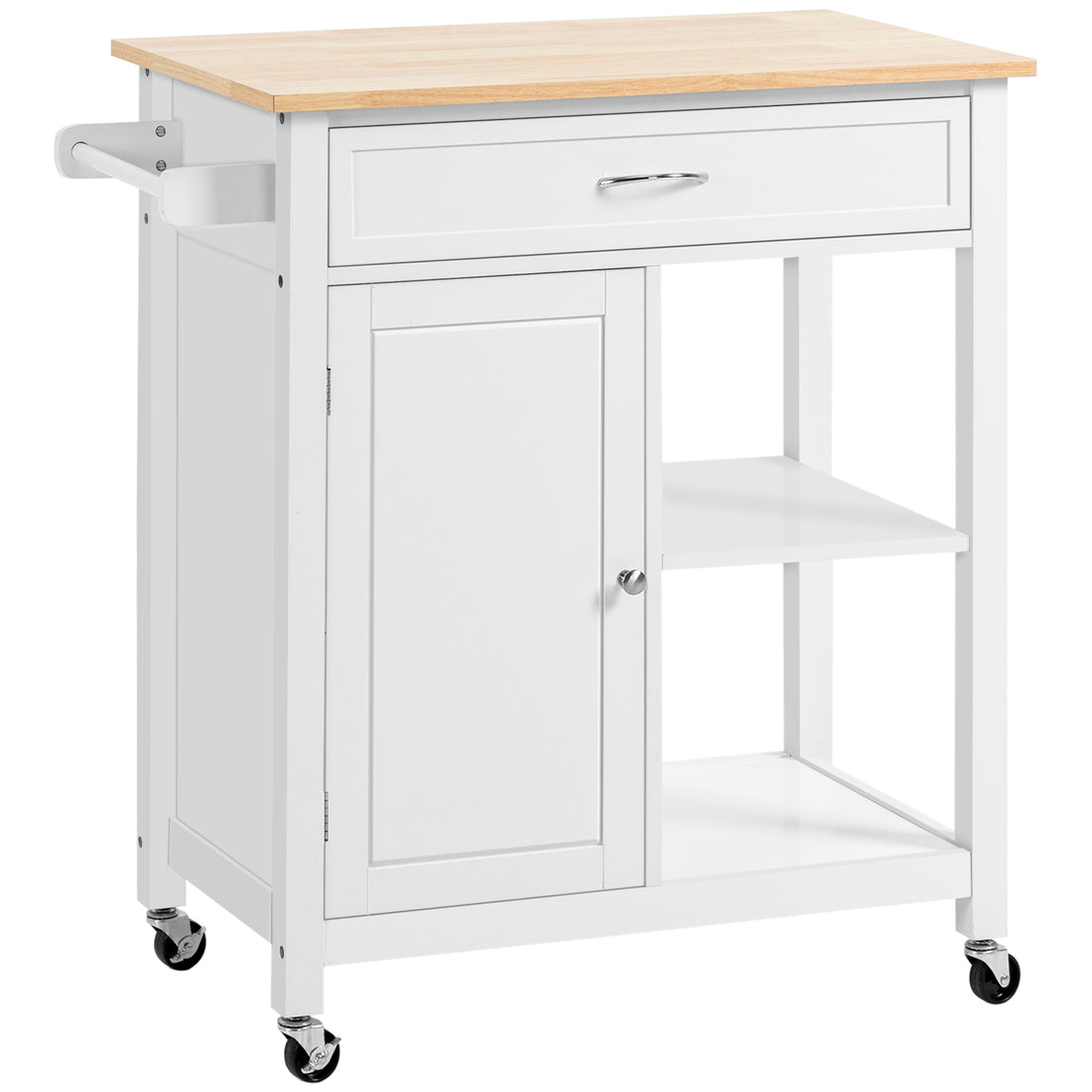 Kitchen Island Cart, Rolling Kitchen Island With Storage, Solid Wood Top, Drawer, For Dining Room, White White Mdf