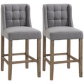 Modern Bar Stools, Tufted Upholstered Barstools, Pub Chairs With Back, Rubber Wood Legs For Kitchen, Dinning Room, Set Of 2, Grey Grey Polyester