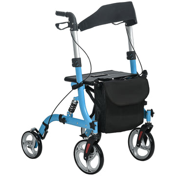 Rollator Walker With Seat And Backrest, Height Adjustable Aluminum Rolling Walker With 10'' Front Wheels, Storage Bag, Lightweight Mobility Walking Aid For Seniors, Adults, 300Lb Capacity, Blue Light Blue Aluminium