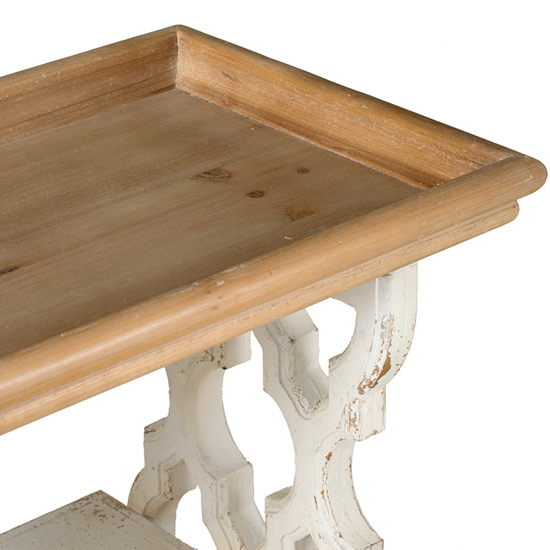 35.5" X 14" X 32" Distressed White And Natural Wood Shelf Tray, French Country Console Table Brown Antique White Wood