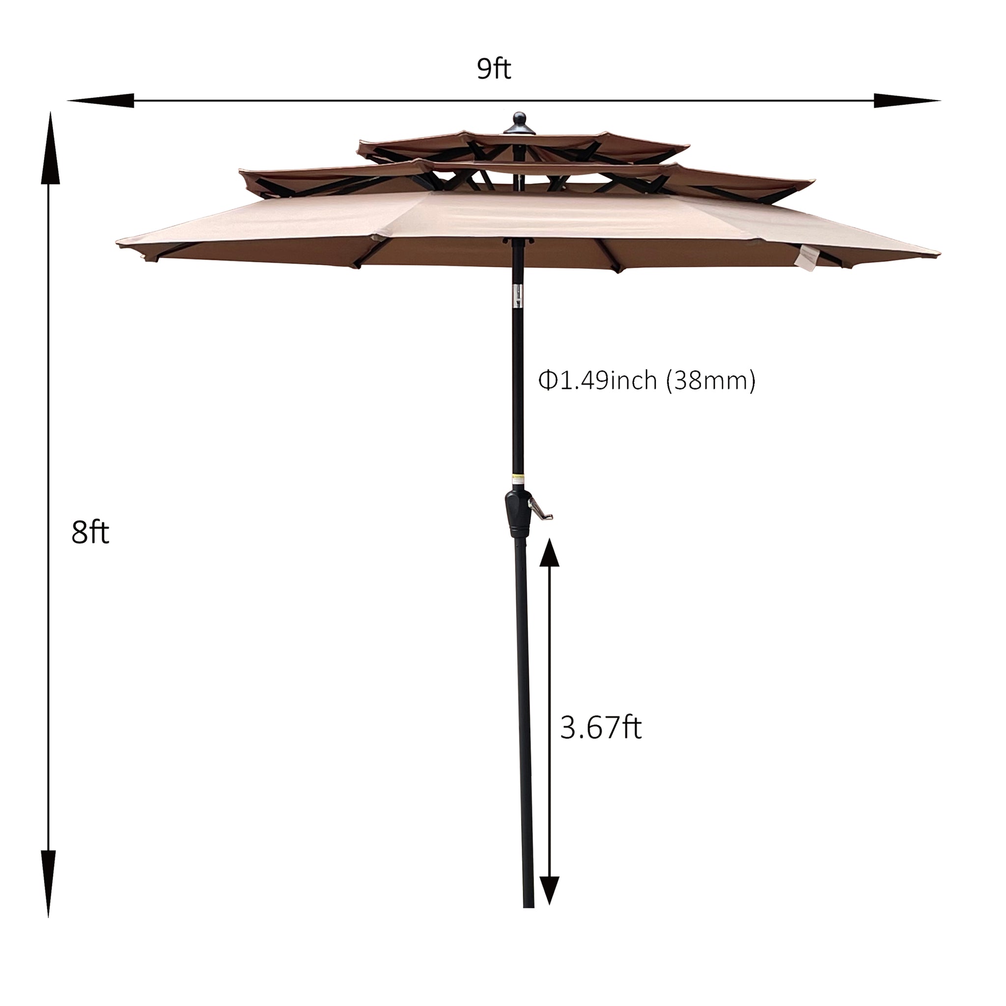 9Ft 3 Tiers Outdoor Patio Umbrella with Crank and tilt mushroom-round-umbrellas-polyester-metal