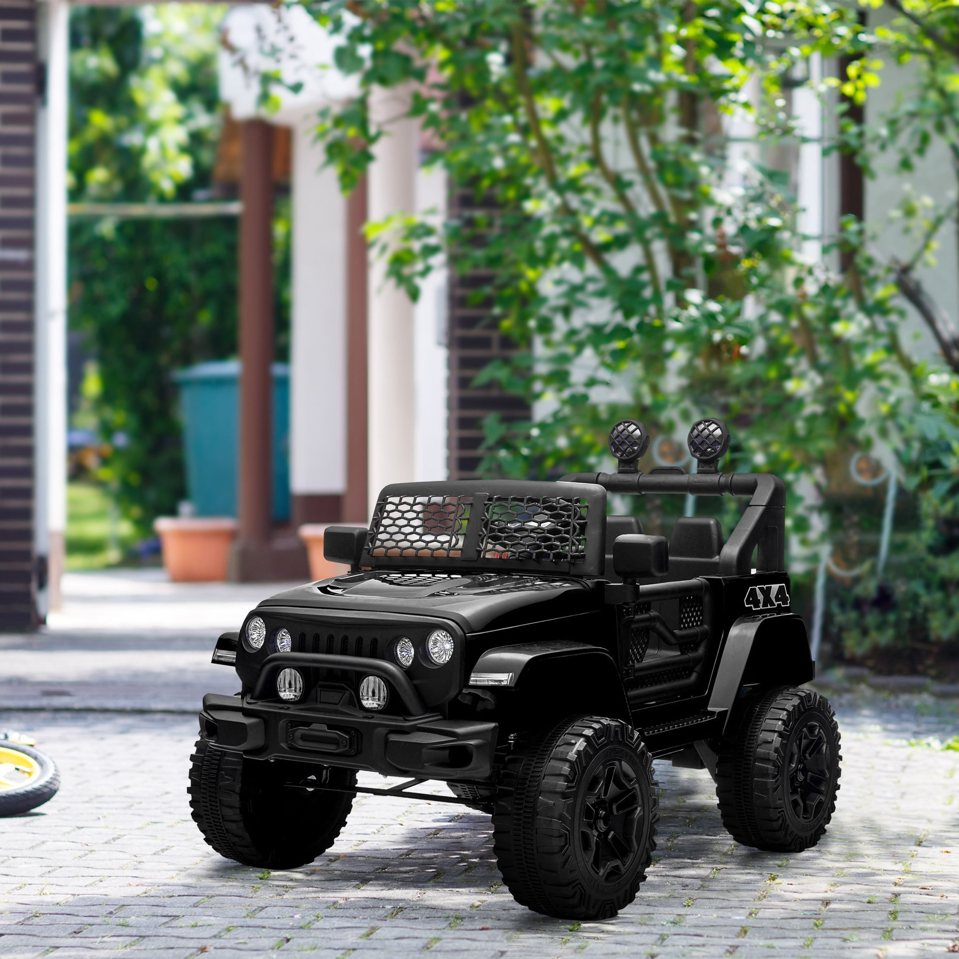 12V Kids Ride On Truck With Parent Remote Control, Electric Battery Powered Toy Car With Spring Suspension, Adjustable Speed, Led Lights And Horn, Black Black Steel