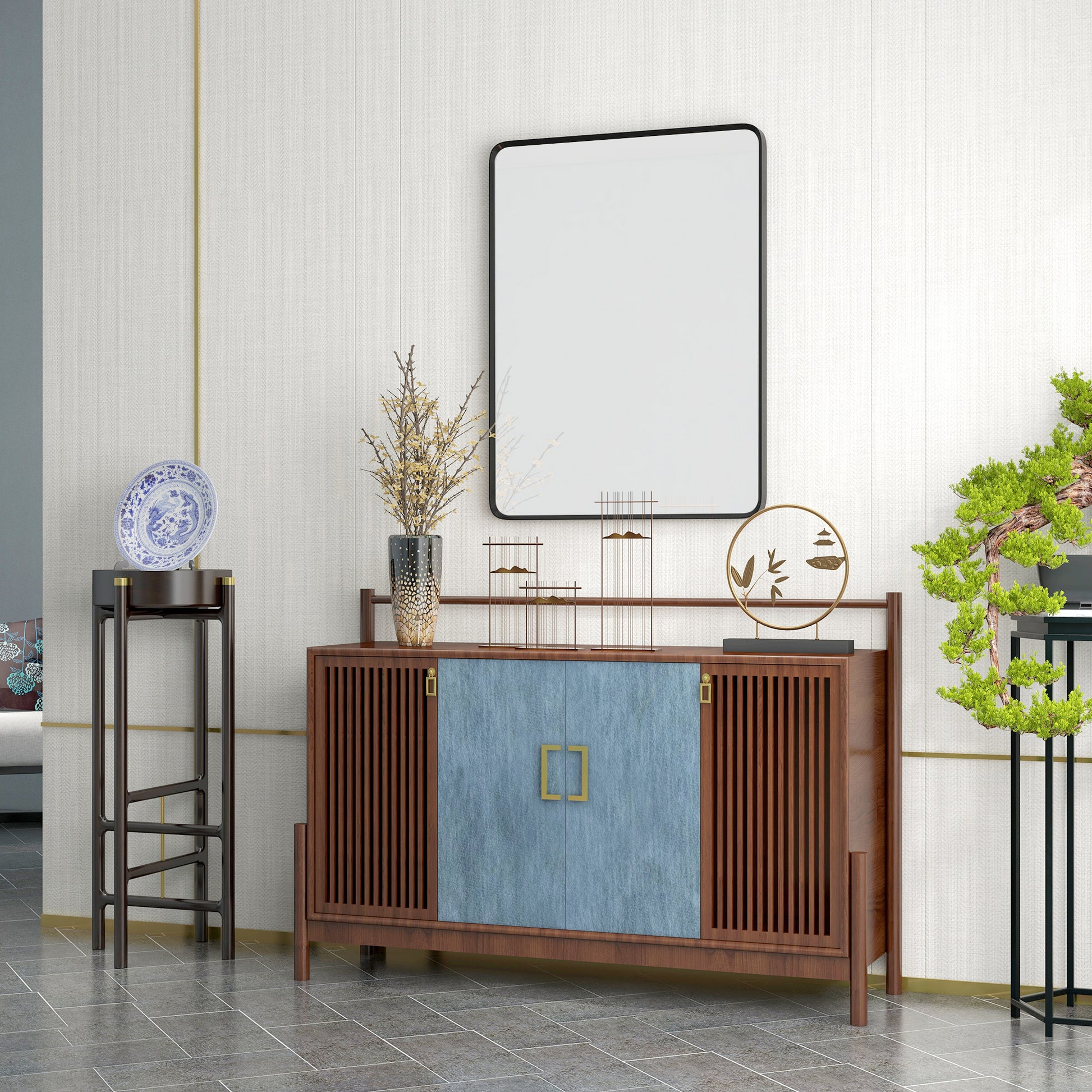 40 X 30 Inch Wall Mirror, Aluminum Frame Rectangular Wall Mirrors Decorative Mirror, 5 Layer Float Technology Mirror For Home Decor, Bathroom, Corner Hangs Horizontal Vertical Black Mdf