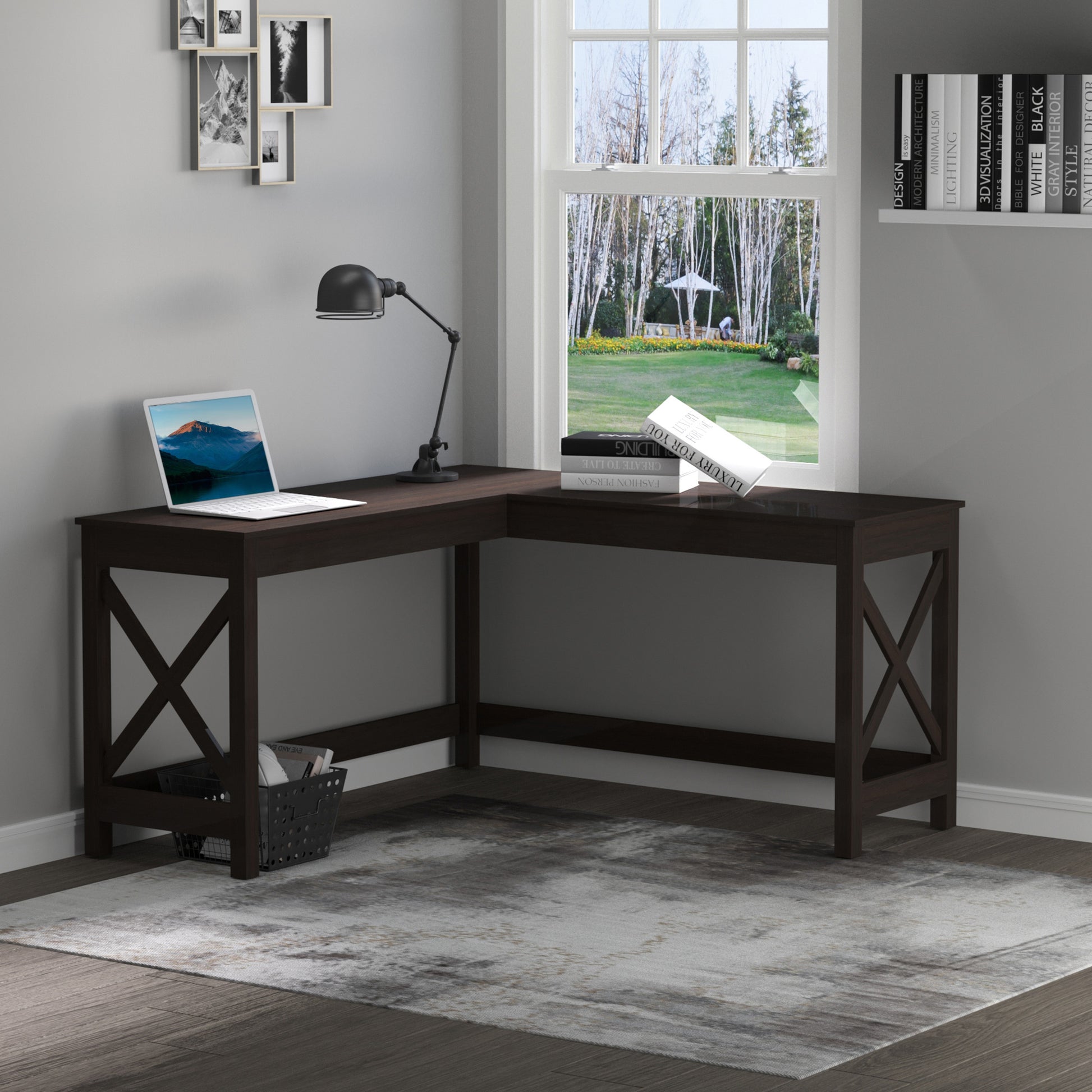 57" L Shaped Corner Desk, Computer Home Office Desk And Writing Table, Brown Brown Particle Board