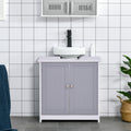 Kleankin Pedestal Sink Storage Cabinet, Vanity Base Cabinet, Under Sink Bathroom Cabinet With U Shape Cut Out And Adjustable Internal Shelf, White And Gray White Gray Mdf