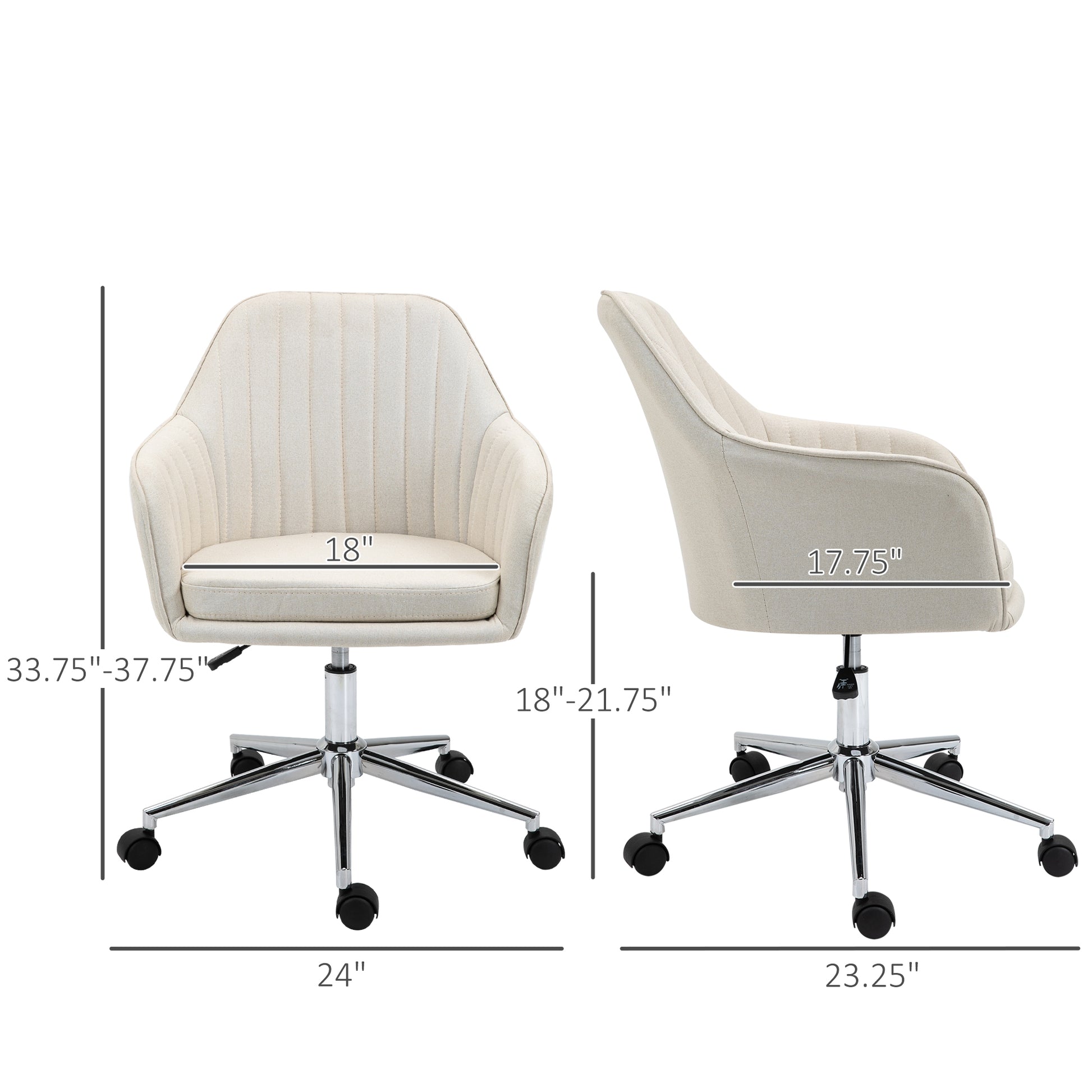 Mid Back Task Chair, Fabric Home Office Chair, Swivel Desk Chair With Tub Shape Design & Lined Pattern Back For Living Room, Bedroom, Beige Beige Polyester