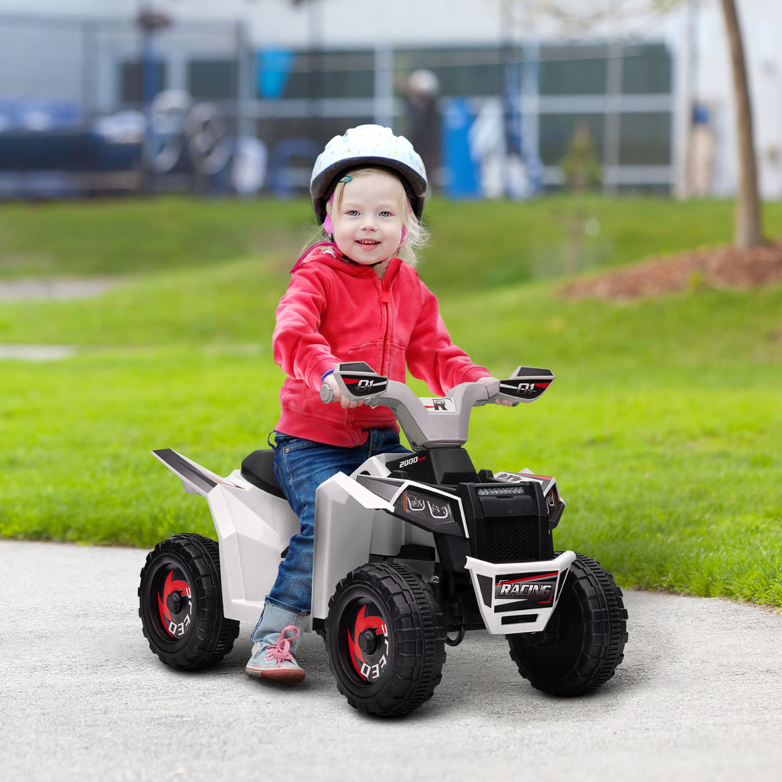 Kids Atv Quad Car, 6V Four Wheeler For Kids With Forward Backward Function, Wear Resistant Wheels For Toddlers Ages 18 36 Months, White White Steel