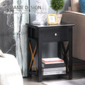 Side Table, Farmhouse End Table With Storage Drawer, Open Shelf And X Frame, Bedside Table For Living Room, Black Black Engineered Wood
