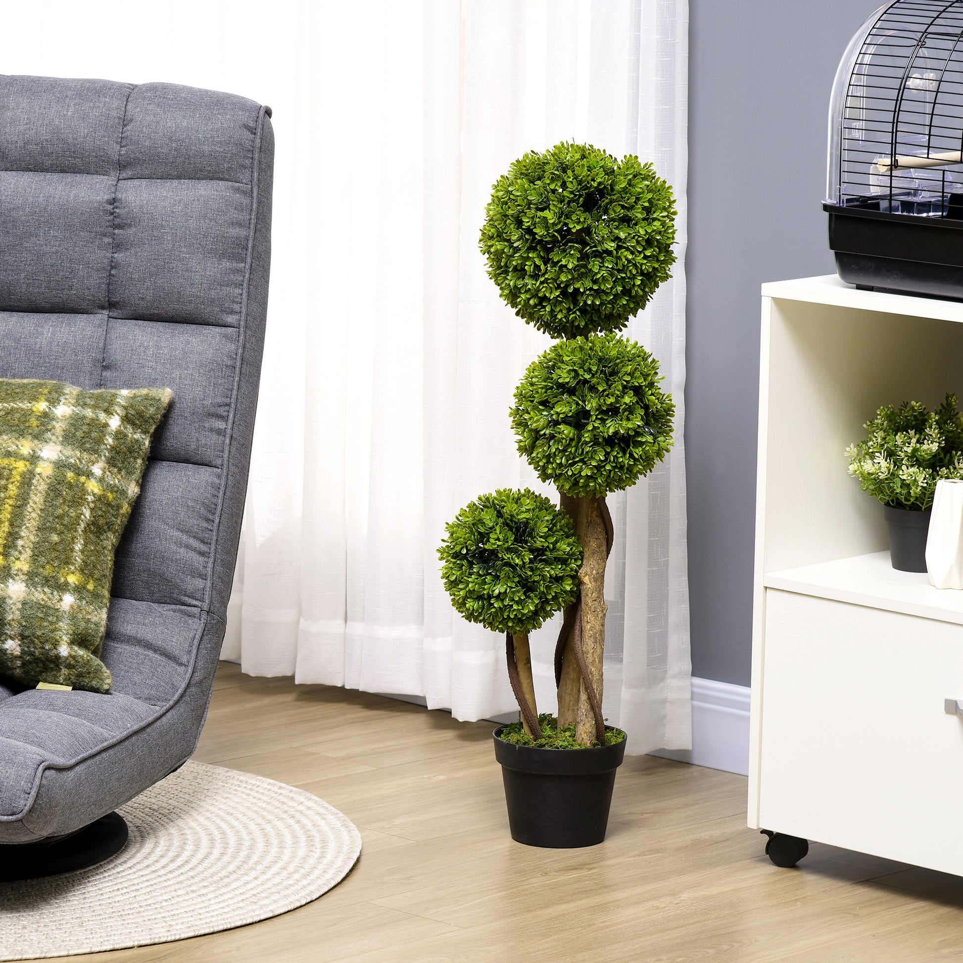indoor artifical plants Artificial Plant For Home Decor Indoor & Outdoor Fake Plants Artificial Tree In Pot, 3 Ball Boxwood Topiary Tree For Home Office, Living Room Decor,