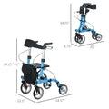 Rollator Walker With Seat And Backrest, Height Adjustable Aluminum Rolling Walker With 10'' Front Wheels, Storage Bag, Lightweight Mobility Walking Aid For Seniors, Adults, 300Lb Capacity, Blue Light Blue Aluminium