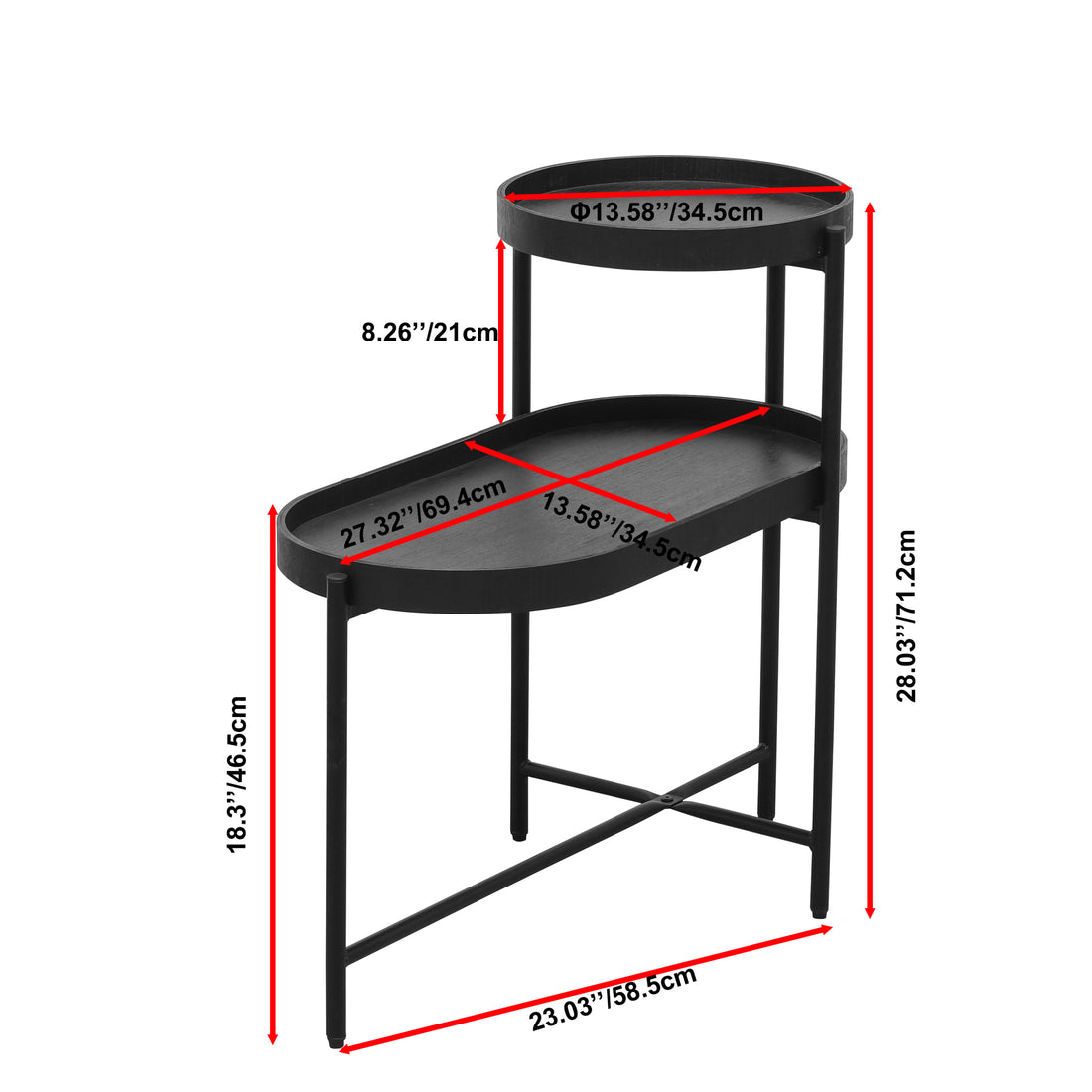 2 Tier Black Side Table With Storage Sofa Table For Living Room Metal Frame & Wooden Desk End Table Black Metal