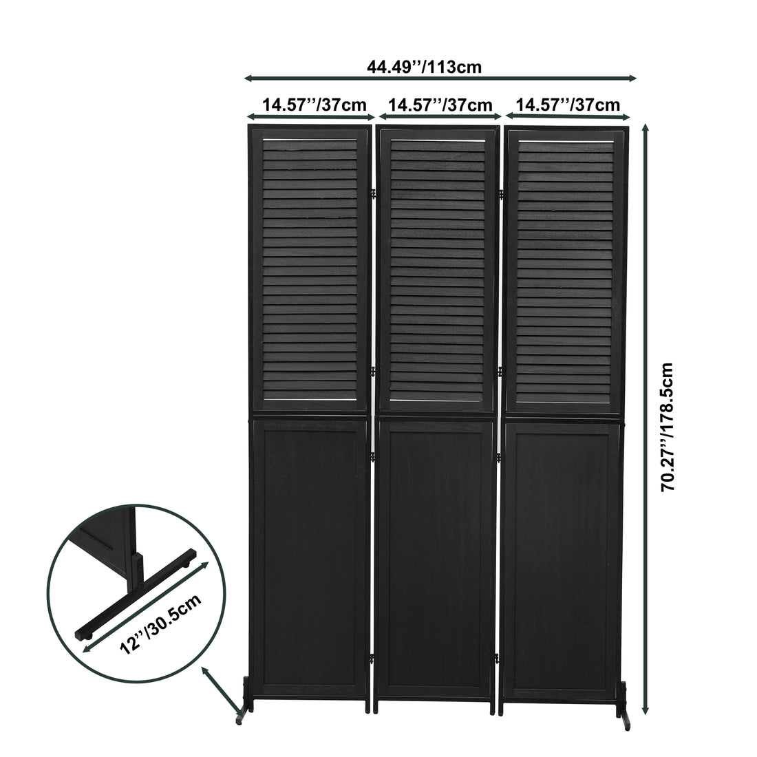 3 Panel Room Divider 6Ft Wood Folding Privacy Screen Black Room Separator Free Standing Wall Dividers Black Black Modern Metal & Wood