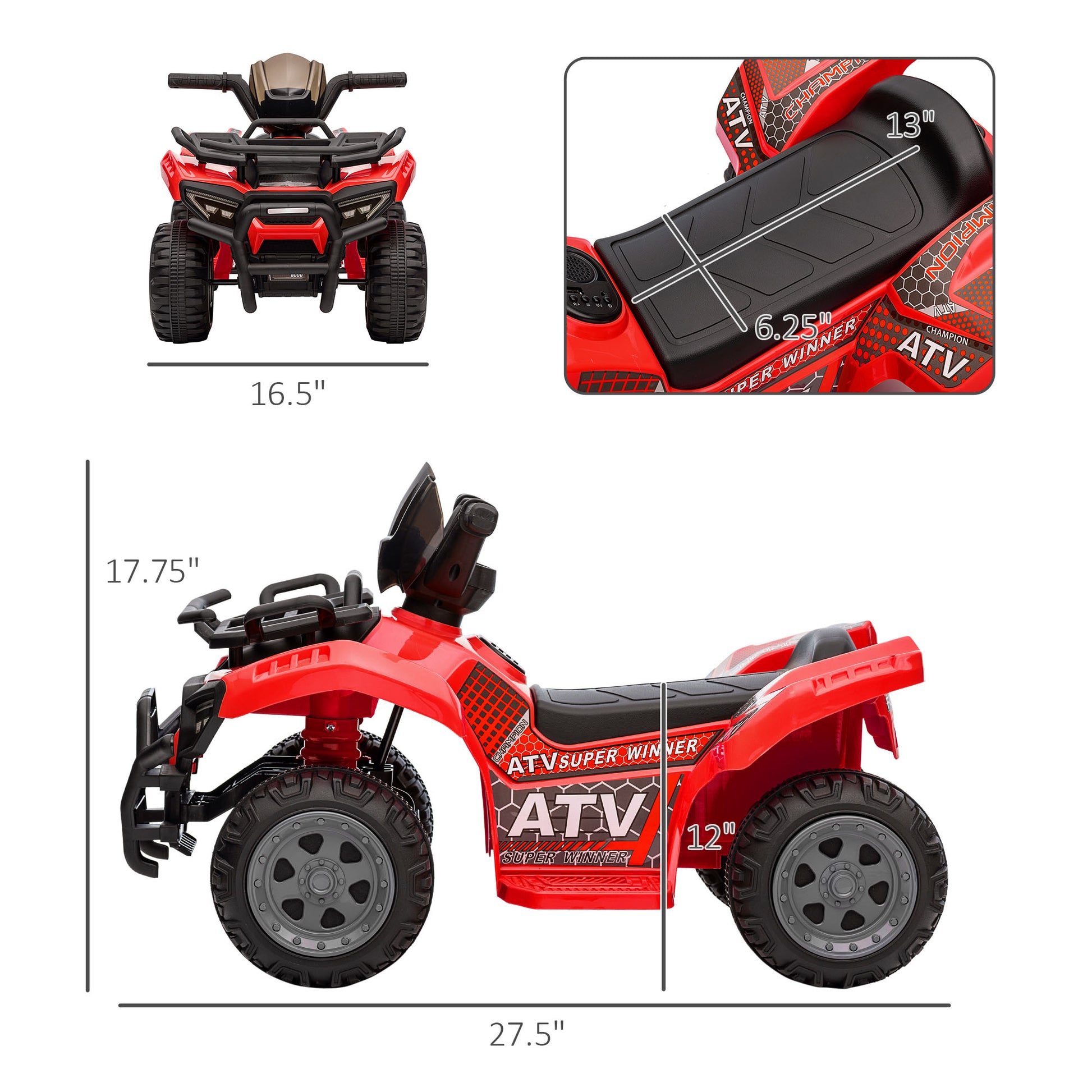 Kids Ride On Atv Four Wheeler Car 6V Battery Powered Motorcycle With M