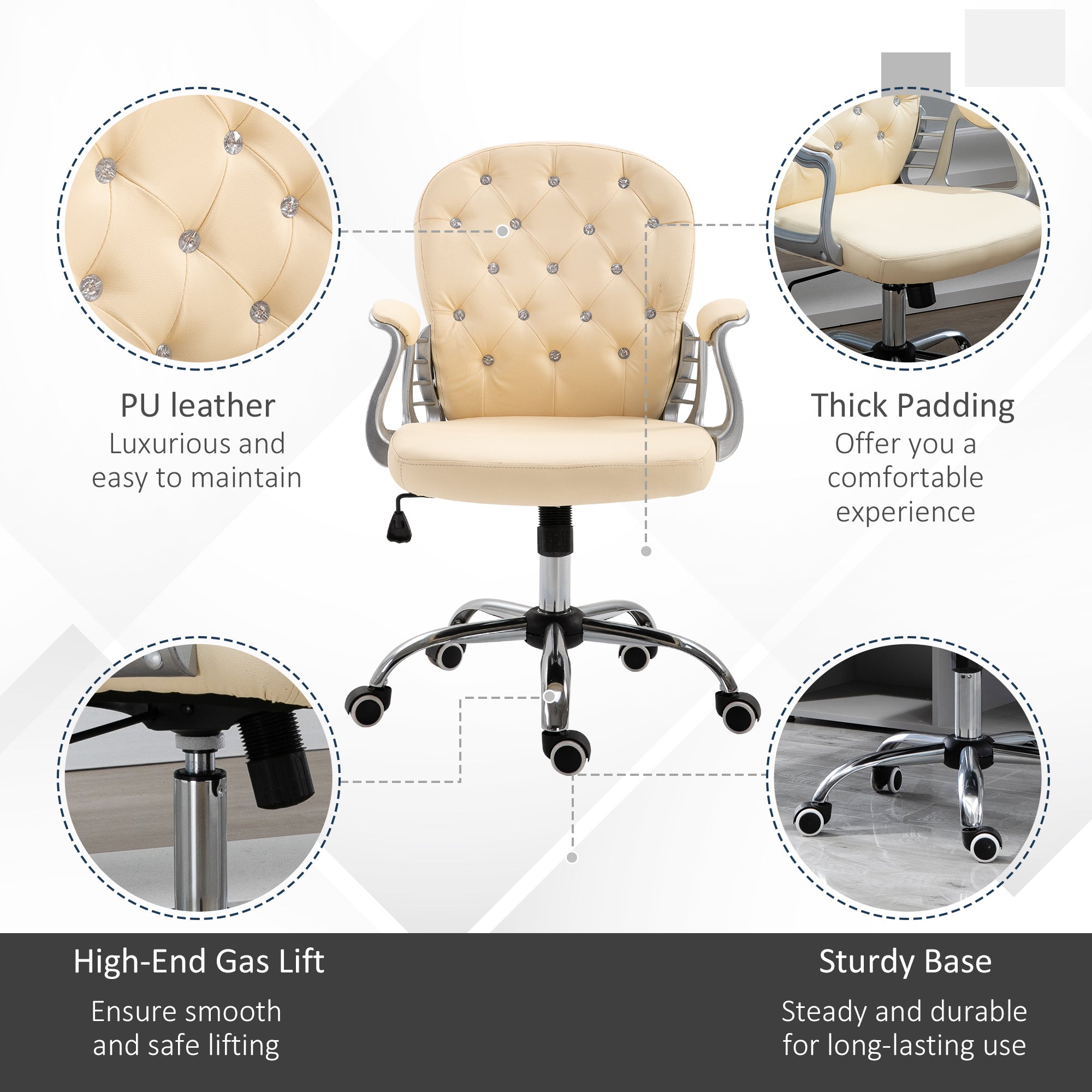 Pu Leather Home Office Chair, Button Tufted Desk