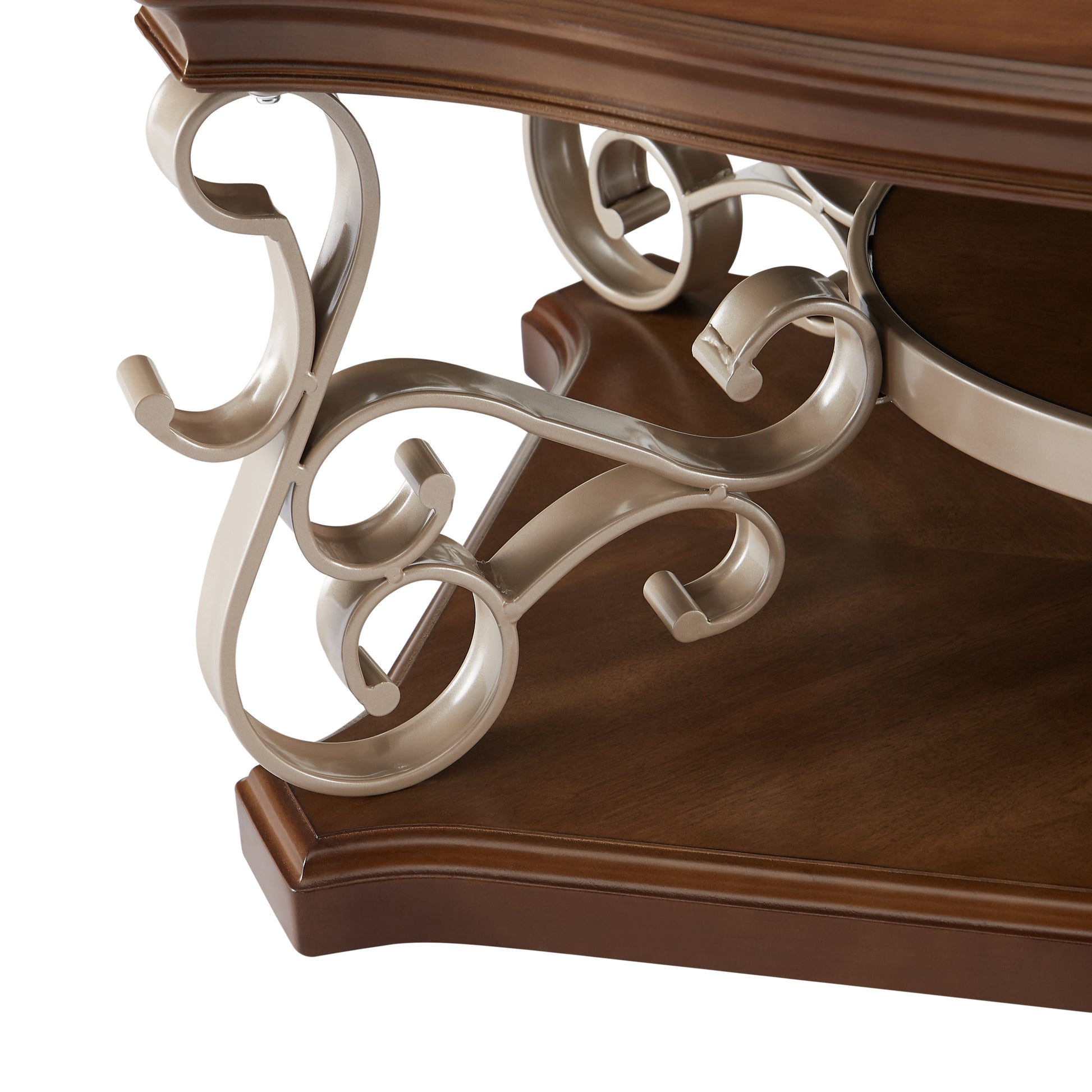 Cocktail Table, Marble Paper Top, Mdf With Birch Veneer Middle Shelf And Bottompowder Coat Finish Metal Legs. 52"Lx32"Wx20 "H Champagne Brown Dining Room American Design Birch Coffee & End Tables Mdf