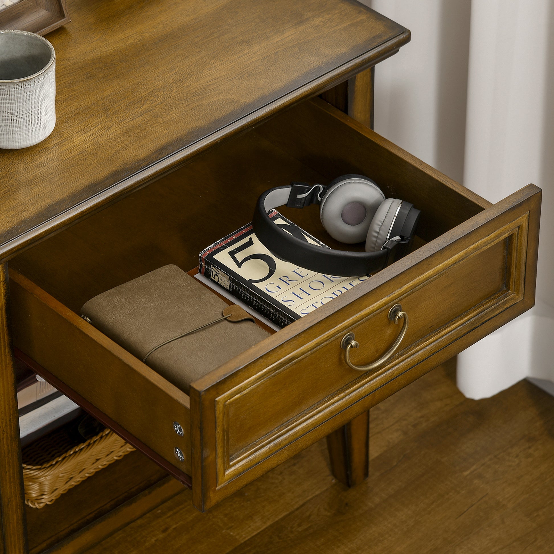 Side Table With Storage, Vintage End Table With Drawer And Open Shelf, Beside Table For Bedroom, Living Room, Dark Coffee Dark Coffee Mdf