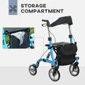 Rollator Walker With Seat And Backrest, Height Adjustable Aluminum Rolling Walker With 10'' Front Wheels, Storage Bag, Lightweight Mobility Walking Aid For Seniors, Adults, 300Lb Capacity, Blue Light Blue Aluminium
