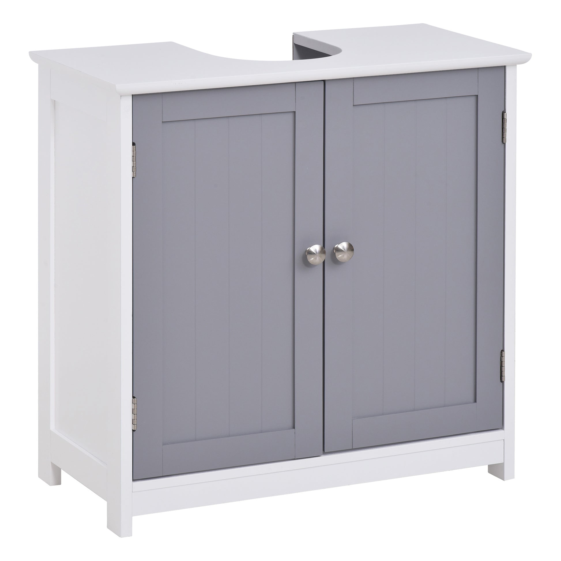 Kleankin Pedestal Sink Storage Cabinet, Vanity Base Cabinet, Under Sink Bathroom Cabinet With U Shape Cut Out And Adjustable Internal Shelf, White And Gray White Gray Mdf