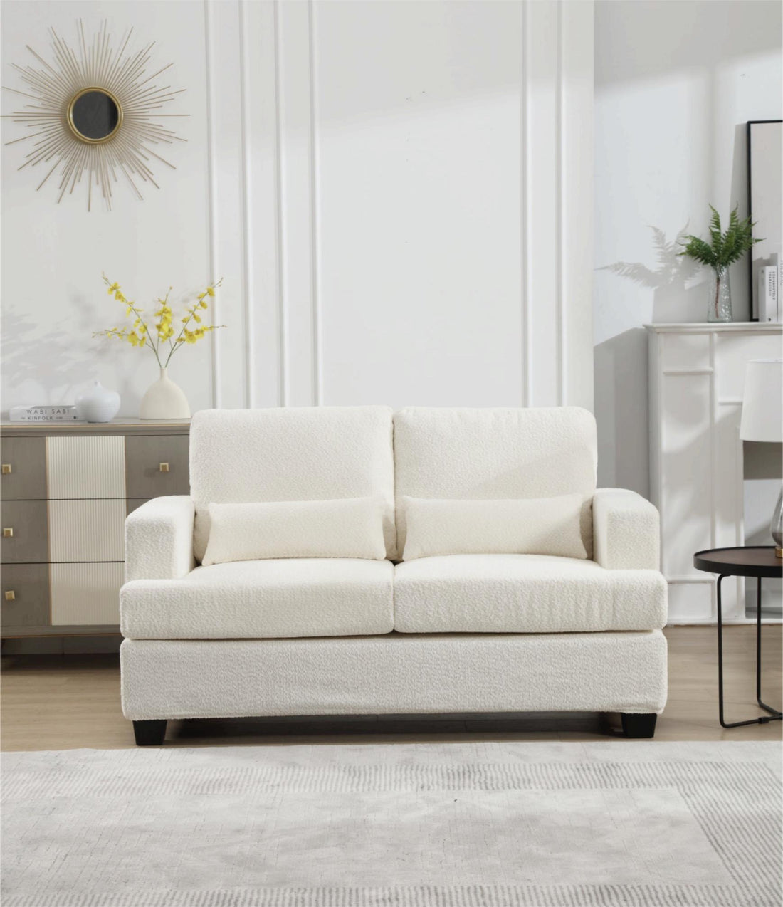 63" Length Modern Loveseat For Living Room, Sofas & Couches With Square Armrest, Removable Back Cushion And 2Pcs Waist Pillow White&Gray Fabric White Wood Primary Living Space Wood 2 Seat