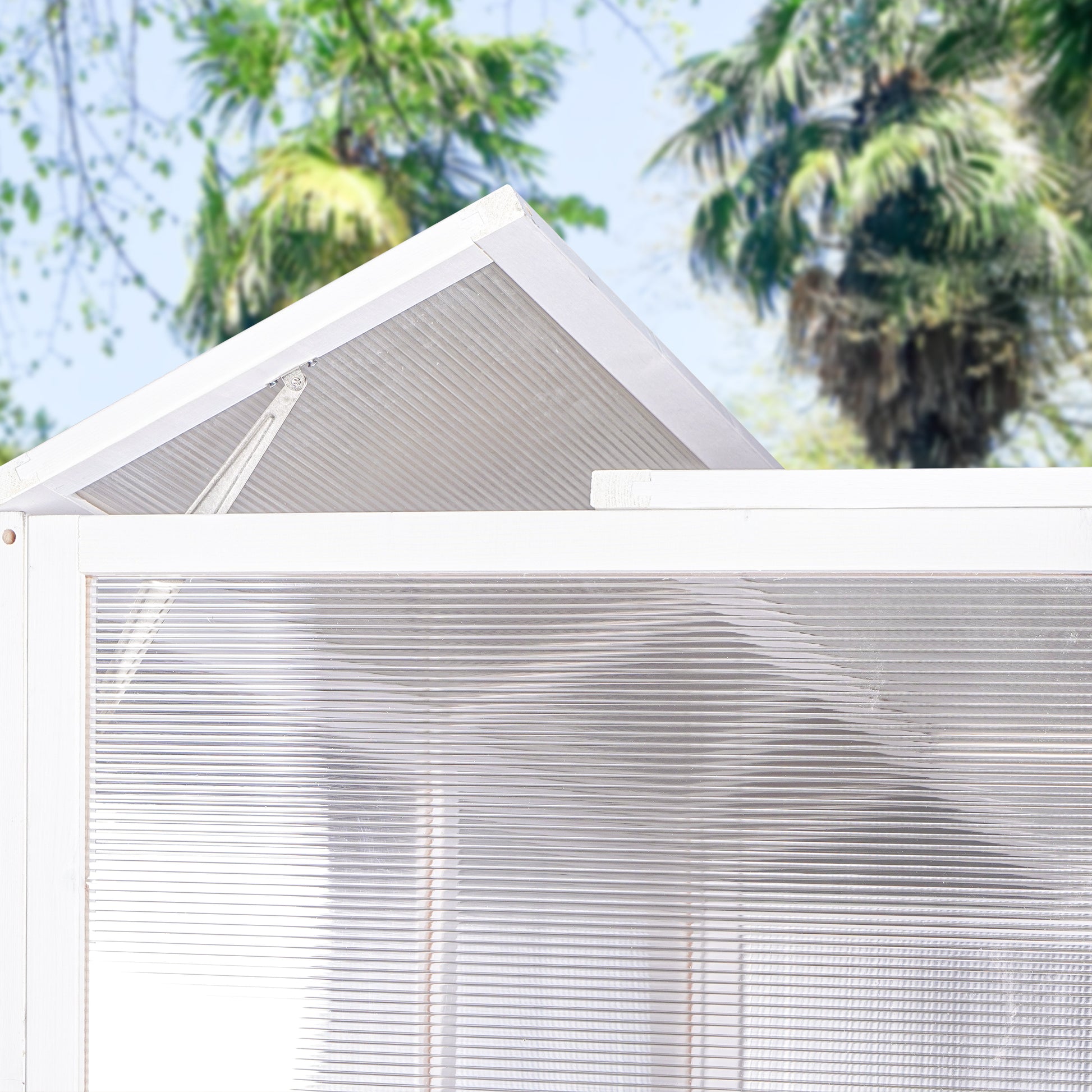 Greenhouse, Wooden Lean To Greenhouses For Outdoors, Heavy Duty Walk In Green House For Outside Winter, Large Hot House For Sunroom Storage Shed, Garden, Backyard 103.9''X98.4''X77.6'' White Gray Weather Resistant Frame Garden & Outdoor Wood Glass