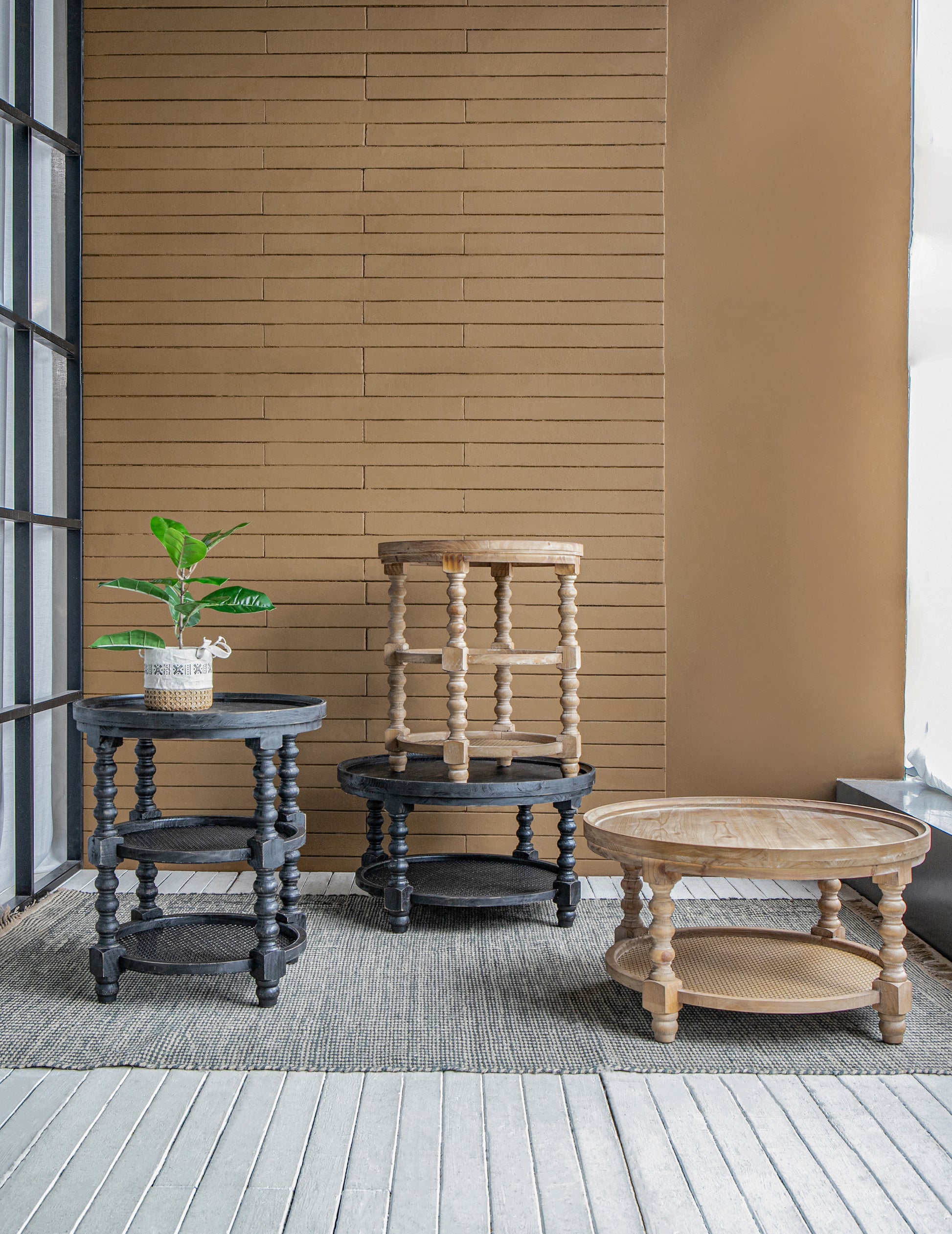 D23.5 X 25" Round 3 Tiered Side Tabel, Natural End Tabel For Lving Room Bedroom Entryway, Brown Brown Wood