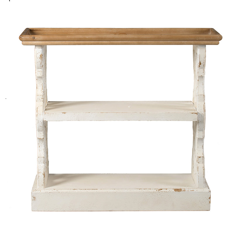 35.5" X 14" X 32" Distressed White And Natural Wood Shelf Tray, French Country Console Table Brown Antique White Wood