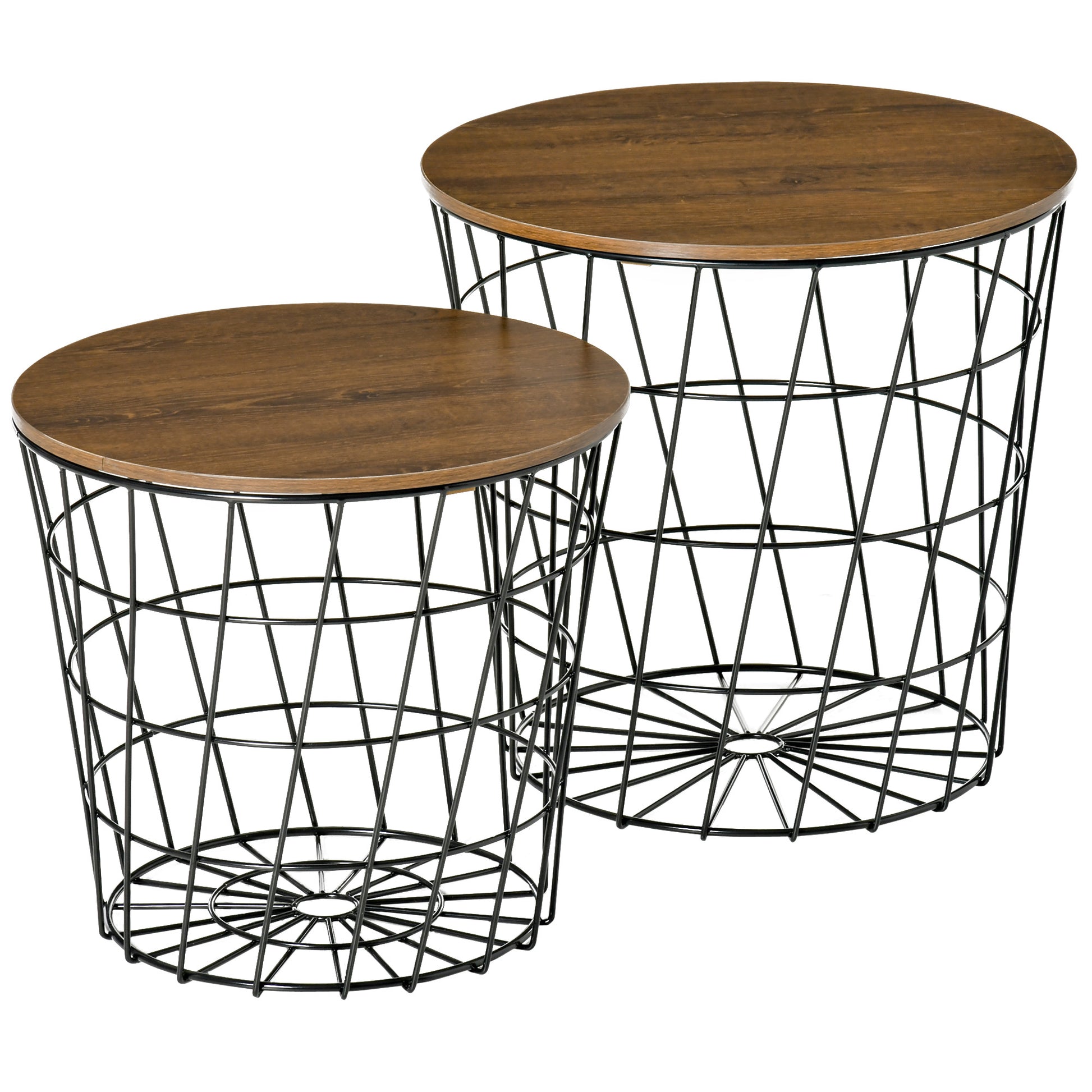 End Tables Set Of 2, Nesting Tables With Storage, Round Accent Side Tables With Removable Top For Living Room, Bedroom, Black Brown Black Steel